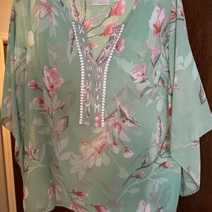 Belle by Kim Gravel Mint and Coral Floral Blouse